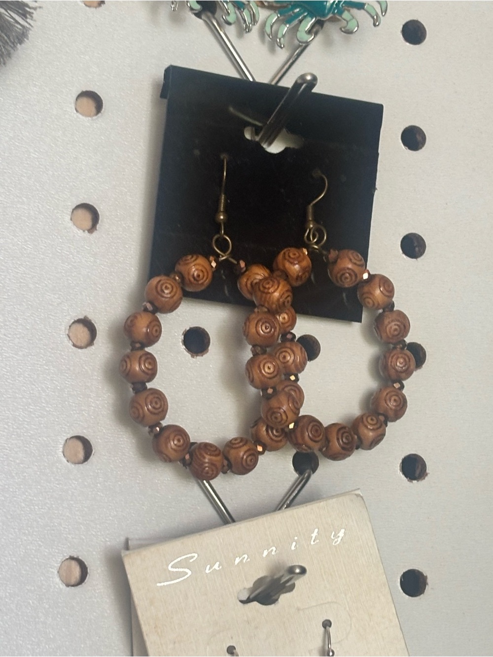Brown Beaded Hoop Earrings